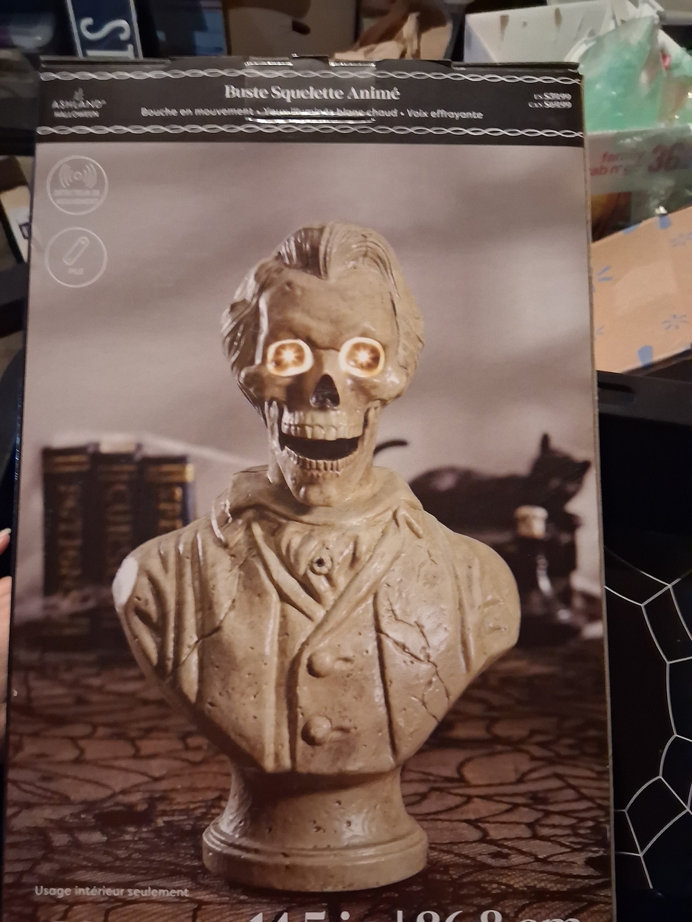 Ashland Beige Animated Skeleton Bust with Glowing Eyes